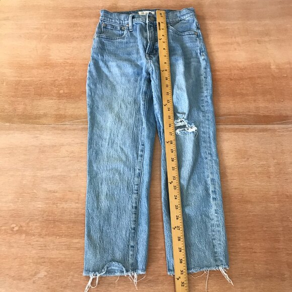 Madewell Perfect Vintage Crop Jean Women size 25P Blue Distressed Raw Hem Grunge - Picture 5 of 14